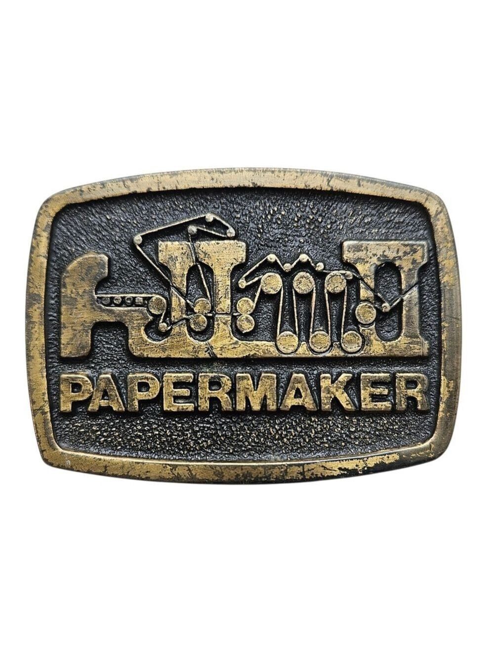 Vintage 1978 Papermaker Belt Buckle Albany Felt Company Brass Tone